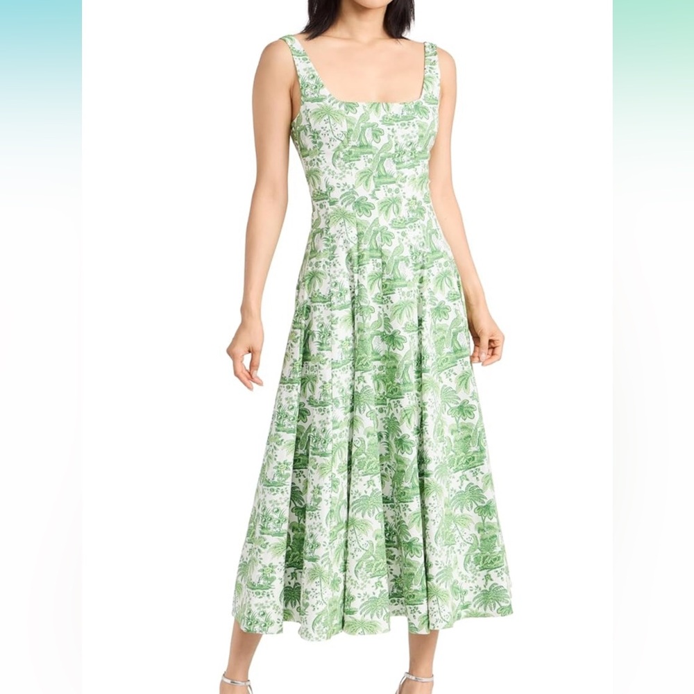 STAUD Wells Fit and Flare Dress in Clove Toile